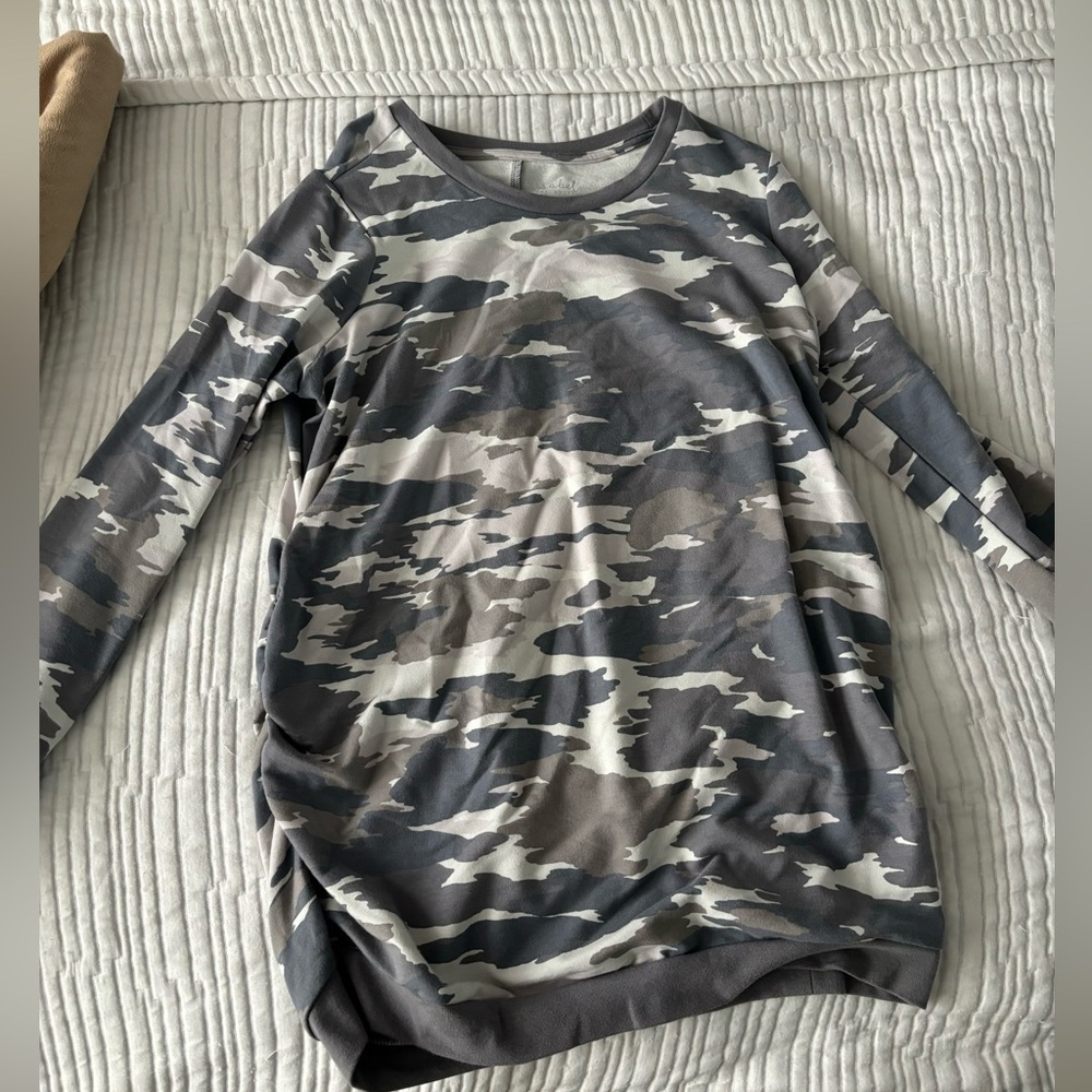 Gray Camo Maternity Crew Neck